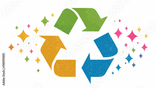 Recycling symbol with sparkles, illustration of environmental conservation and sustainability, eco-friendly concept