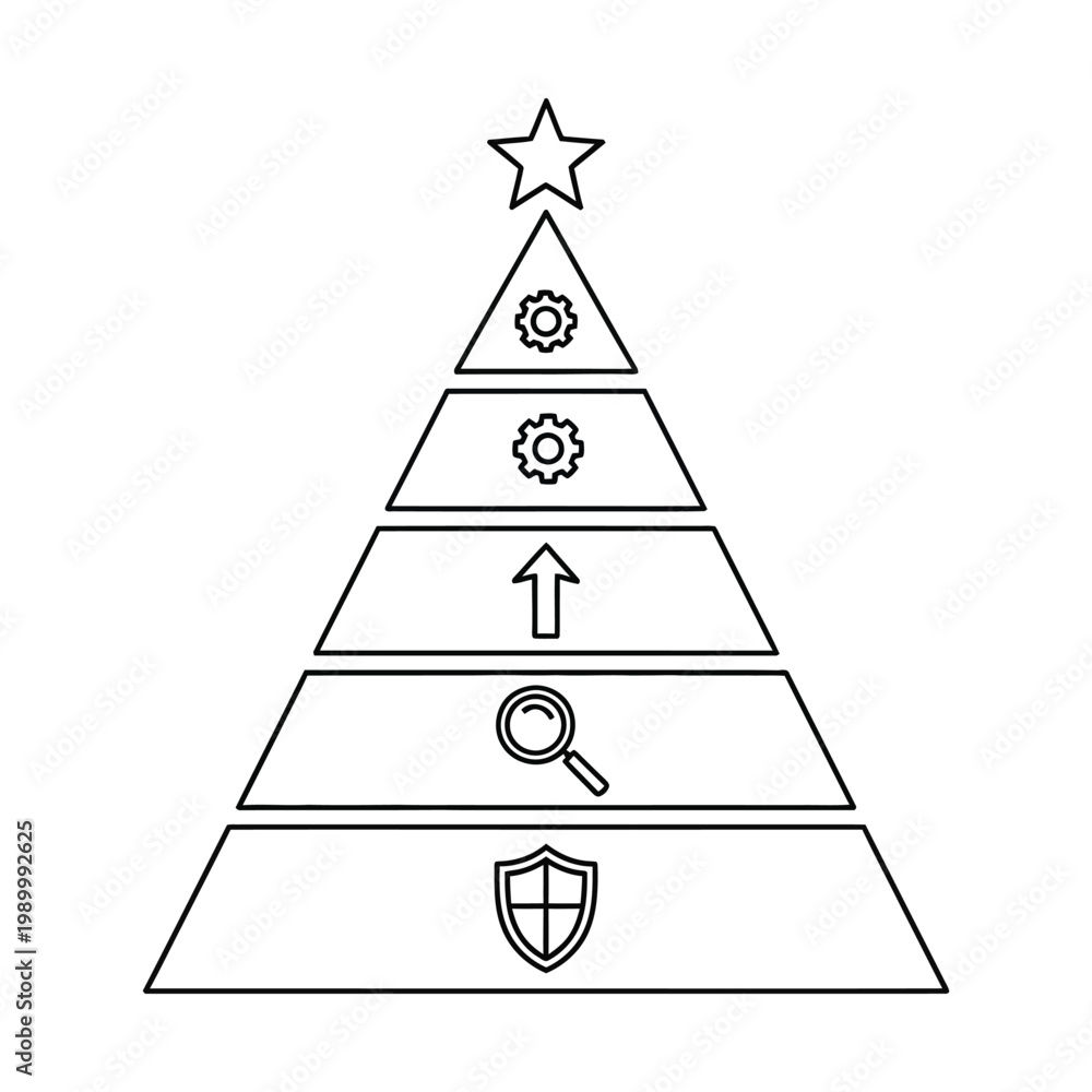 Fototapeta premium Hierarchy Pyramid with Icons and Star Top, high quality professional stock photography, highly detailed commercial image, isolated background, studio lighting, natural composition