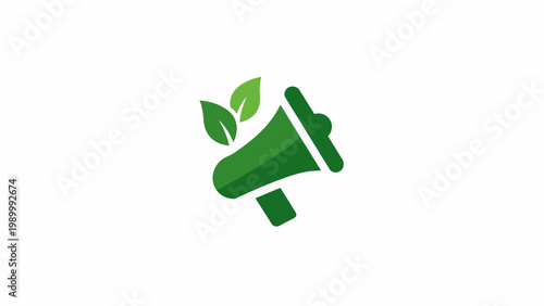 Promoting Sustainability Dynamic Green Megaphone with Organic Leaves Icon Symbolizing Eco-Friendly Communication, Environmental Advocacy, and Conscious Marketing Efforts