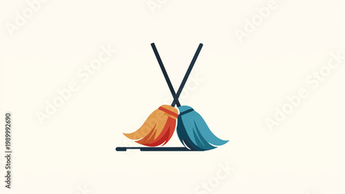 Simple vector logo icon of two crossed mops, representing cleaning services, housekeeping, or janitorial work