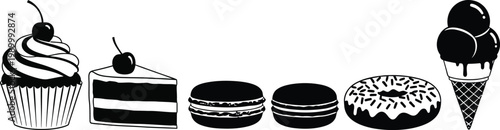 Black and white dessert desserts sweets cupcakes cake macarons