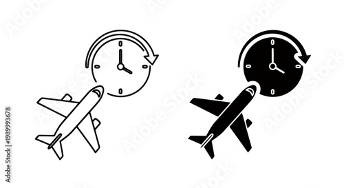 Illustration showing time flies with two airplanes and clocks to symbolize travel.