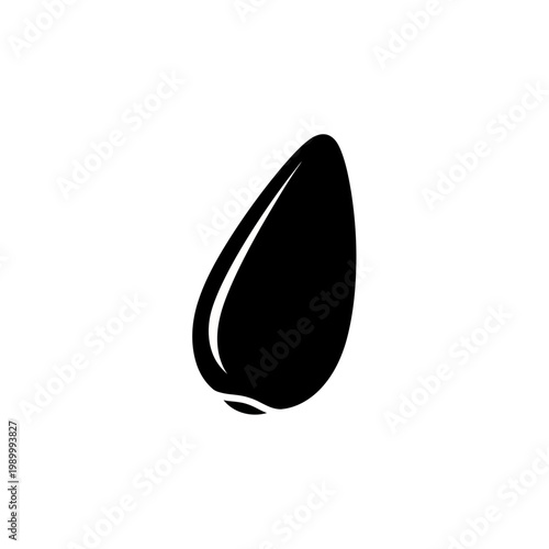 A simple, solid black icon representing a single sunflower seed, isolated on a white background