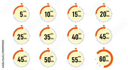 Set of circular discount badges featuring numbers 5, 10, 15, up to 60 in an orange ring.