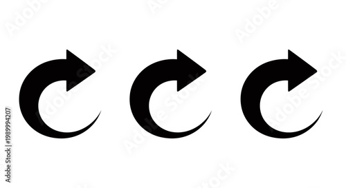Triptych of Circular Rotate Icons Indicating Refresh and Rotation for Graphic Design.