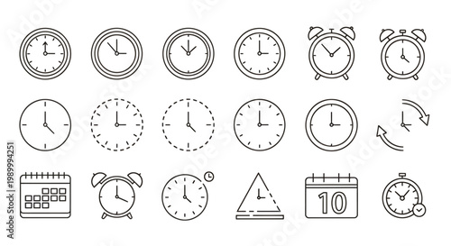 Collection of Various Analog, Digital, and Alarm Clocks in a Grid Layout.