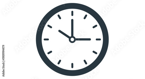 Classic analog clock showing time and minute marks on white face.