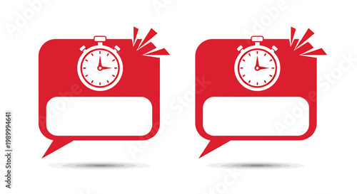 Two Time Icons in Speech Bubbles Representing Communication and Scheduling.