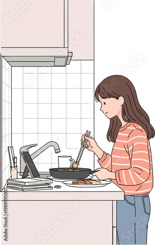 Woman Enjoying a Simple Kitchen Moment
