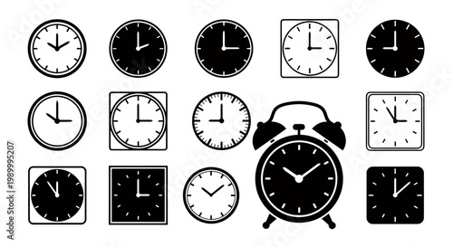 Collection of Analog Clocks in Various Styles and Sizes for Design and Illustration.