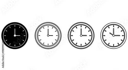 Four Analog Clocks Display Different Times in a Row for Visual Interest.