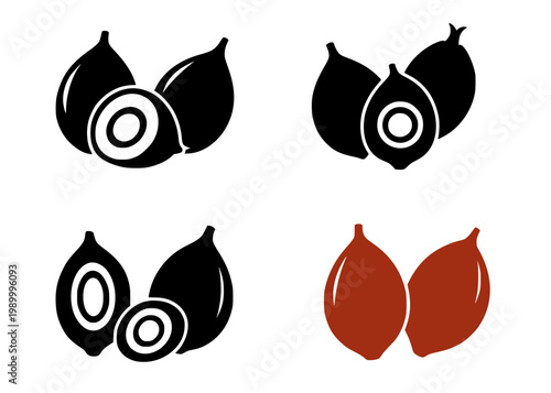 Palm fruit set icon illustration, in silhouette design, isolated on transparent background