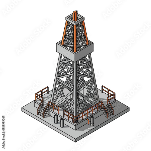 Foto Isometric View of an Oil Rig Derrick Structure.