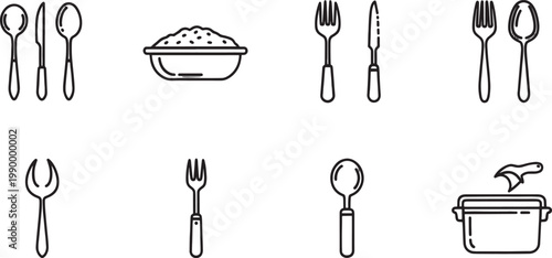 Black and white kitchen utensil cutlery and cookware