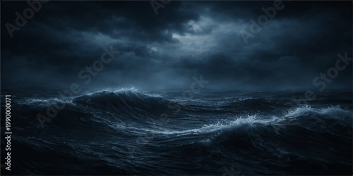 Dramatic dark storm clouds timelapse across a moody blue sky as a nature hurricane brews over the sea at sunset