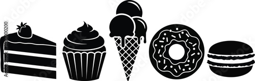 Black and white of sweet desserts sweets cake 1 cupcake ice cream