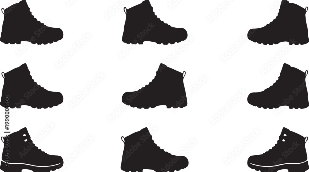Fototapeta premium Black silhouette of hiking boots.