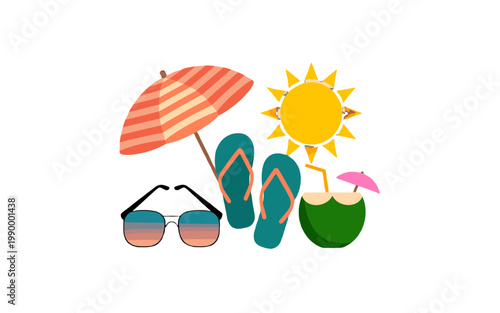 Summer holiday essentials set against a bright sunny backdrop.