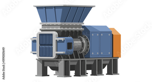Industrial Shredder Machine for Waste Processing and Recycling.