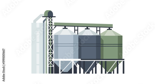 Industrial Silos and Grain Elevators for Agricultural Storage.