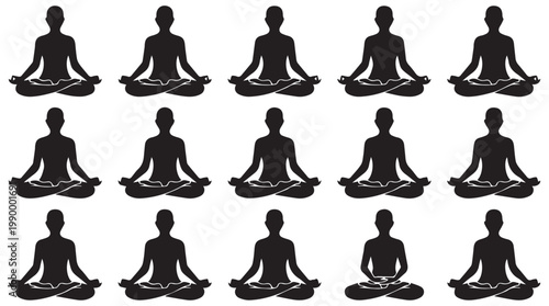 Multiple People Meditating in Lotus Position.