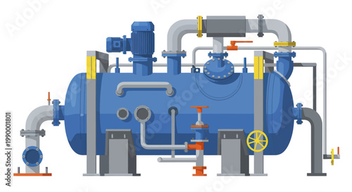 Industrial water treatment plant with pipes and valves.