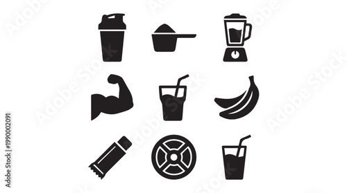 Fitness icons with protein drinks.