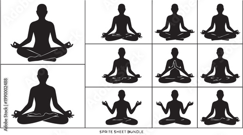 Silhouette of people doing yoga poses.