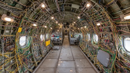 Intricate Aircraft Wiring Harnesses and Electrical Systems Exposed Inside the Cabin Interior