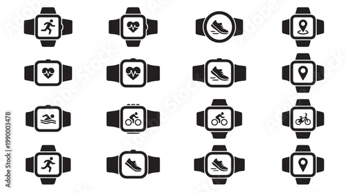 Smartwatch icons for fitness tracking.