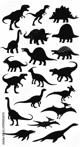 Collection of various dinosaur silhouettes together.