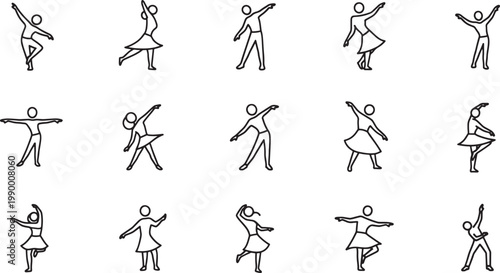 Black and white of human figures in various poses silhouettes