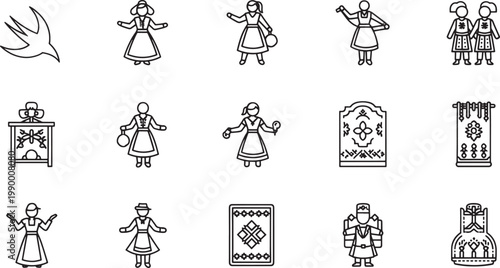 Black and white of people in various poses and activities