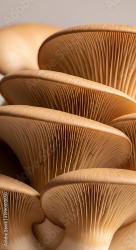 Close up shot of fresh organic oyster mushrooms with visible gills.