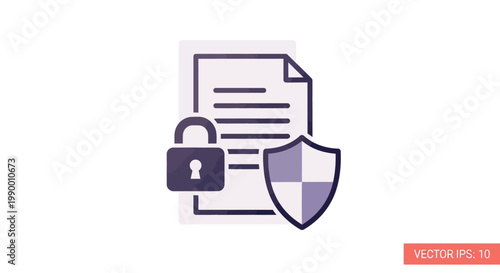 On World Intellectual Property Day, a flat vector illustration showcases a secure document with a padlock and shield, symbolizing copyright protection against a plain white background