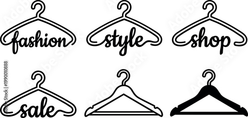Clothing hangers with fashion sale style and shop words