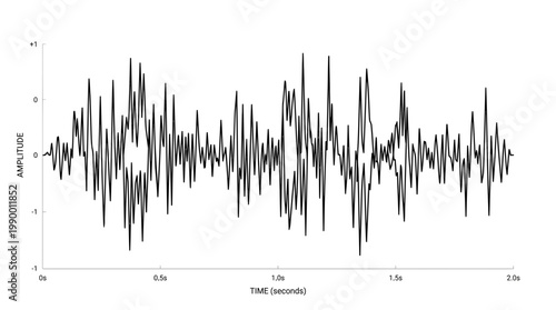 Detailed black line waveform graph displaying amplitude versus time on a white background, ideal for scientific research, audio engineering education and data analysis visualization