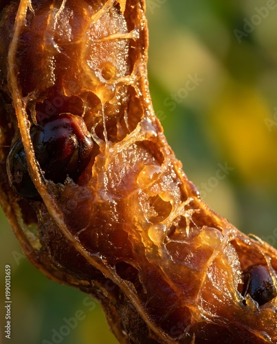 Dark blue liquid surface reflecting warm golden light with small drops