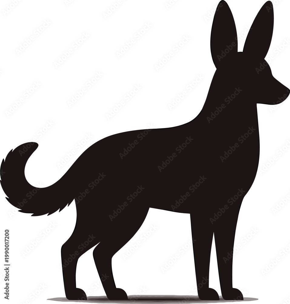 Fototapeta premium A black silhouette of a dog standing on a white background