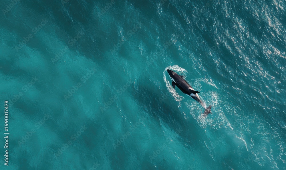 Obraz premium Dolphin glides effortlessly through vibrant blue sea