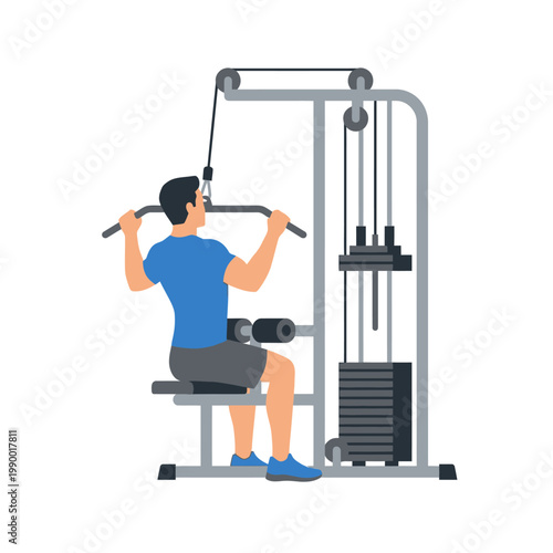 Man training on lat pulldown machine