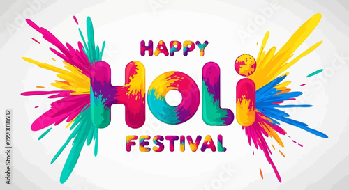 Happy Holi festival with colorful paint splashes.