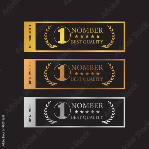 Number 1 Best Quality Luxury Gold Bronze Silver  Label Vector Design Template