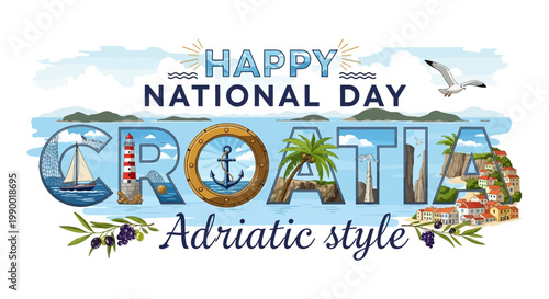 Happy National Day Croatia Adriatic Style Illustration