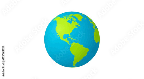 Vector illustration of stylized 3d globe illustration showing north and south america on a transparent background