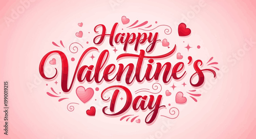 Happy Valentine's Day text with hearts and swirls
