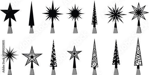 Collection of black and white christmas tree toppers featuring various stars and spire designs for festive decorations tree topper home decor christmas decoration ornament celebration different