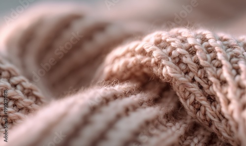 Beige knitted textile, warm tones, detailed stitches, cozy texture