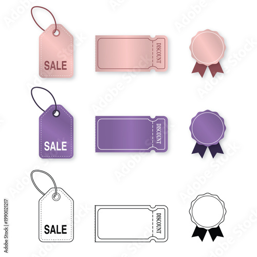 Modern Sale Tags and Discount Tickets Set, Clean UI Vector Price Labels Collection