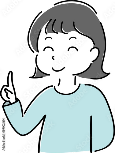 指差しする女性 笑顔 シンプル イラスト 案内 OK ポイント 人物 ベクター / Smiling woman pointing simple illustration guide recommendation character vector